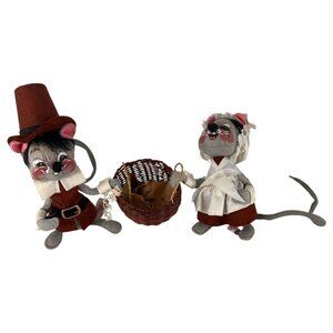 Vintage Annalee Thanksgiving Pilgrim Mice Set With Basket 1986 Autumn Boy Girl